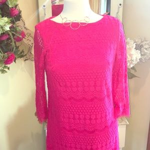Fuschia lace midi dress